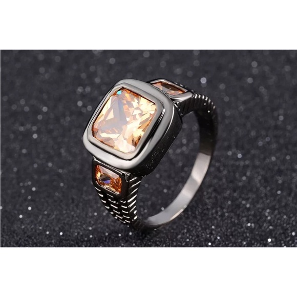 Gorgeous Size 10 Champagne Cz Black Plated Luxury Wedding Rings For Men - Picture 6 of 8